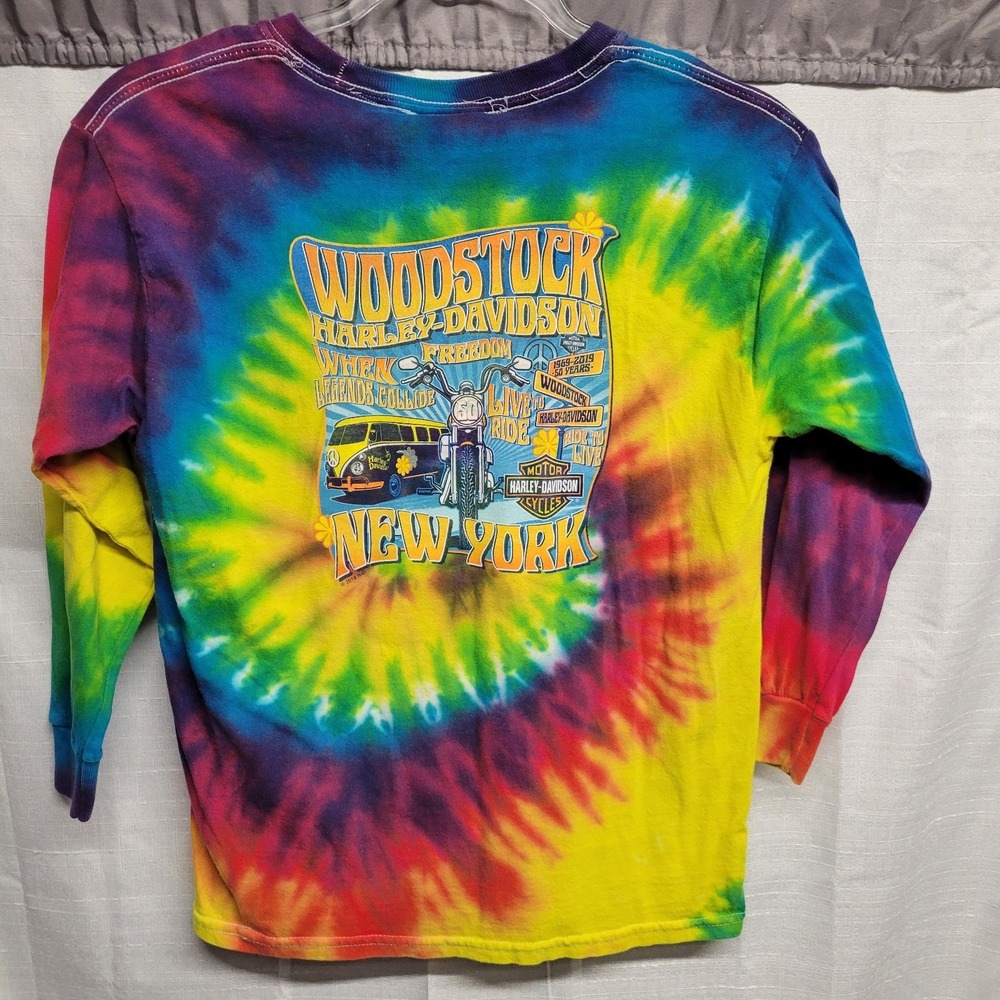 Harley-Davidson Woodstock New York Tie-Dye Long Sleeve T-Shirt Youth M (10/12) - Picture 2 of 5